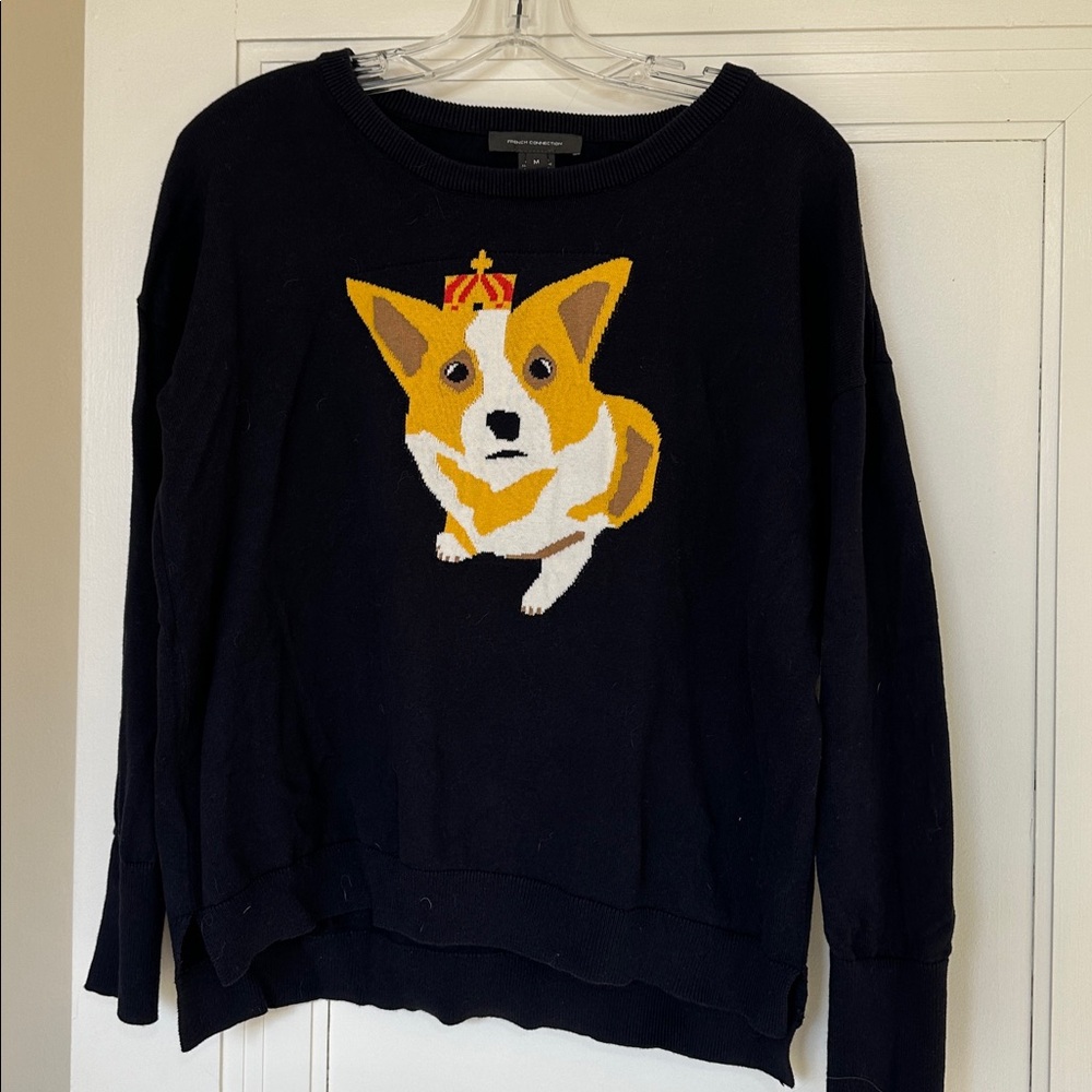 French Connection Navy Sweater with Corgi Design